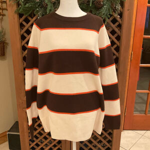 Vintage White Stag Mens Medium Brown Cream Striped Sweater Retro Grunge